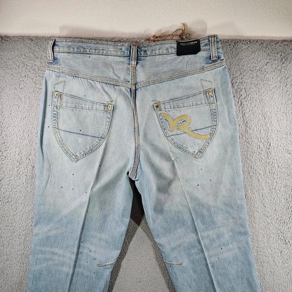 Rocawear Mens Light‎ Wash Distressed Paint Splatter Denim Jeans Size 38x34 Y2K